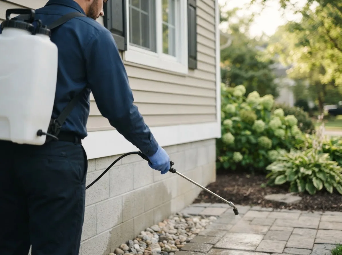 Pest control technician inspecting a home in Greenwald, MN